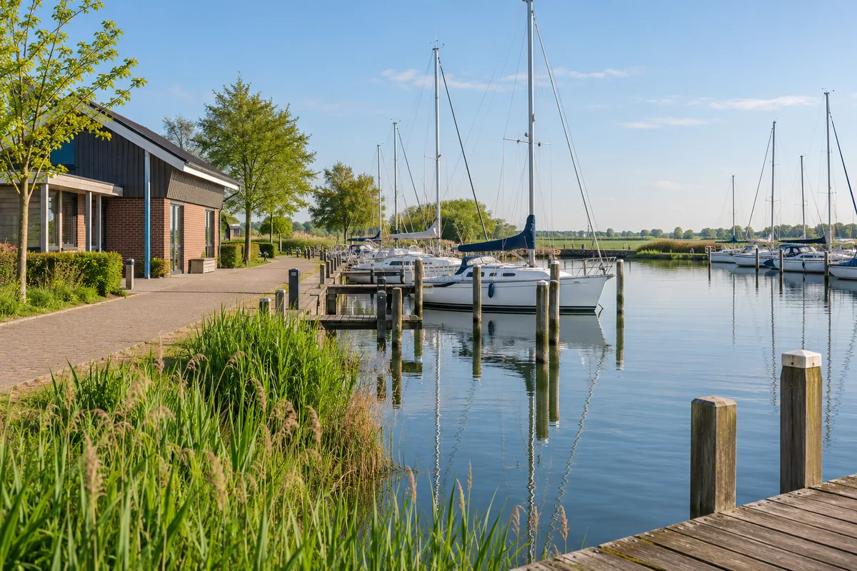 Een verzorgde Nederlandse jachthaven met boten en havenvoorzieningen
